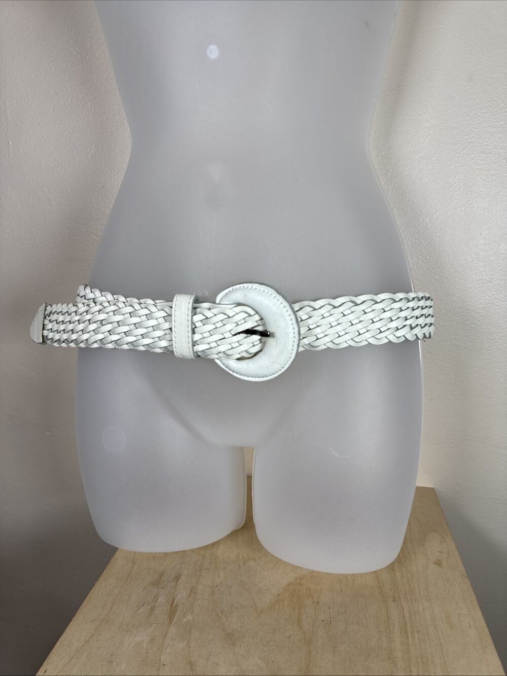 VTG Womens Braided Leather Belt White Funky Artsy Cowgirl Western